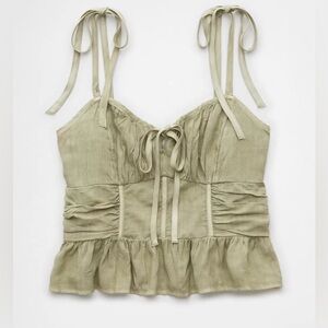 American Eagle Corset Peplum Babydoll Top Olive Green Size XL